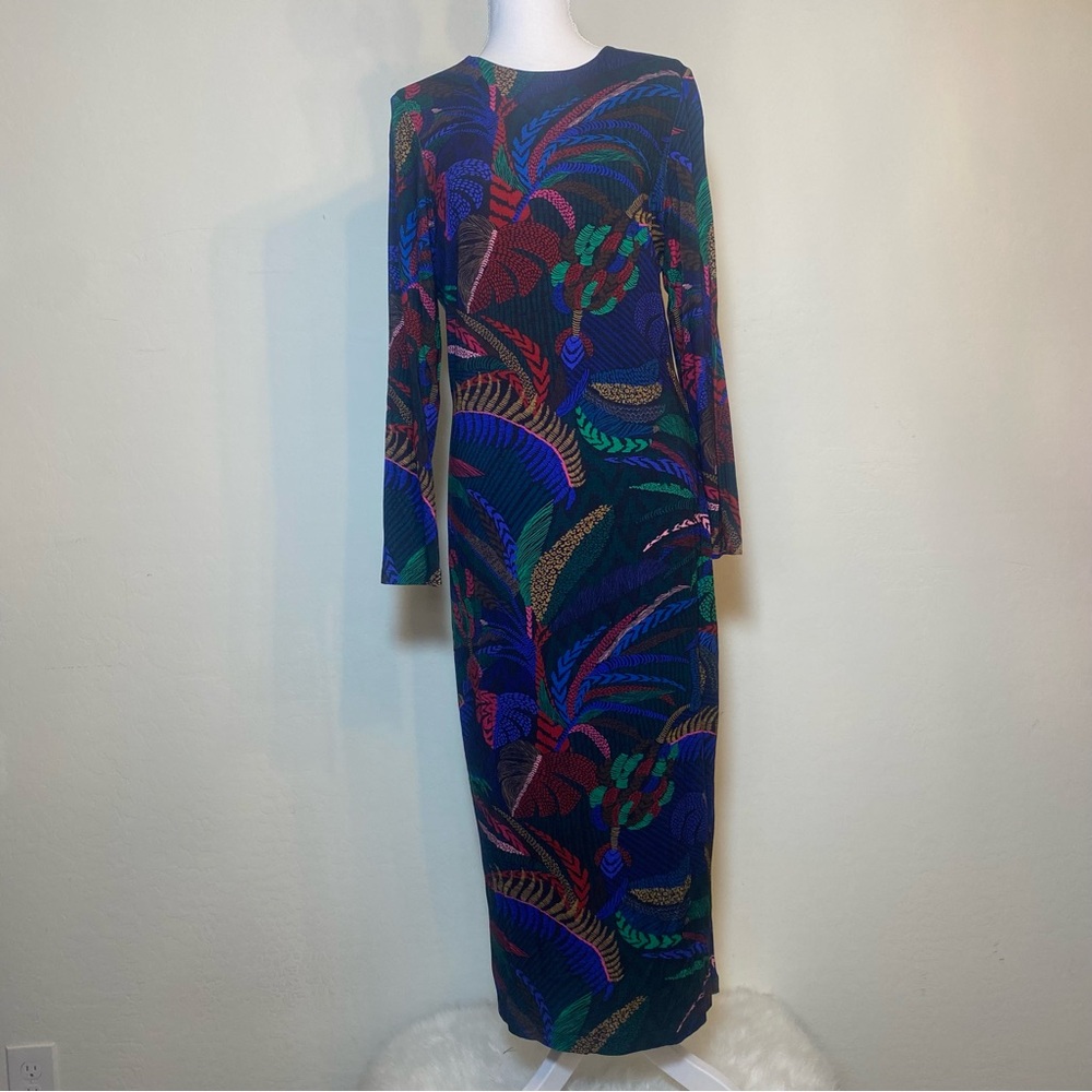 FARM Rio Amazona Night Maxi Dress Multicolor Long Sleeve Sz L. NWT